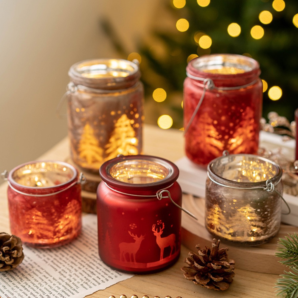 Candle Glass Supplies - Portavelas de vidrio galvanizado de Navidad,